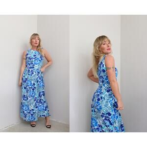 1960's Vintage Aquas Hawaiian Floral Tiki Dress ~ Women's XXS XS ~ Rockabilly